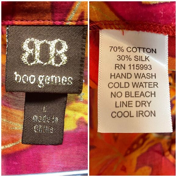 Boo Gemes cotton silk floral Hawaiian thin tunic blouse colorful cruise size L - Picture 12 of 12